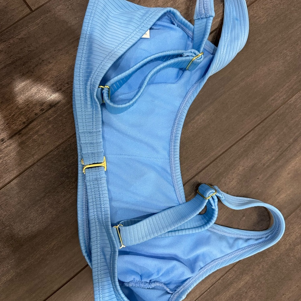Blue Ribbed Sports Bra